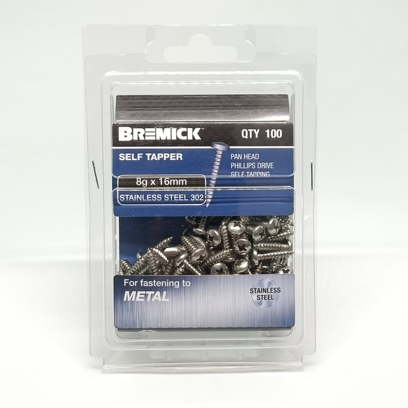 SCREW PAN HEAD SS 8G X 16MM PKT 100 BREMICK 112898