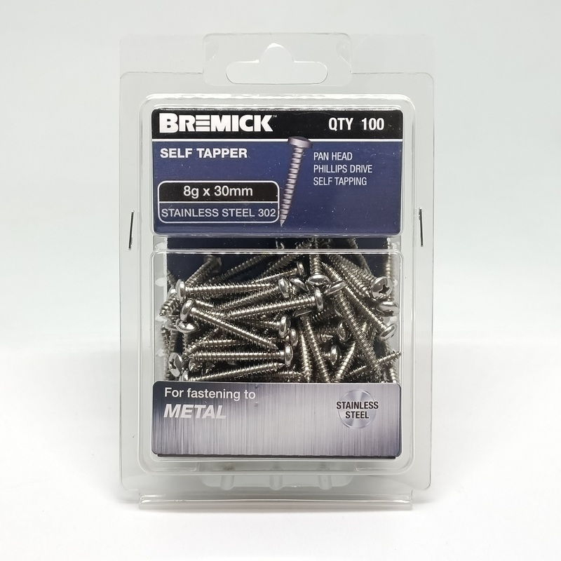 SCREW PAN HEAD SS 8G X 30MM PKT 50 BREMICK