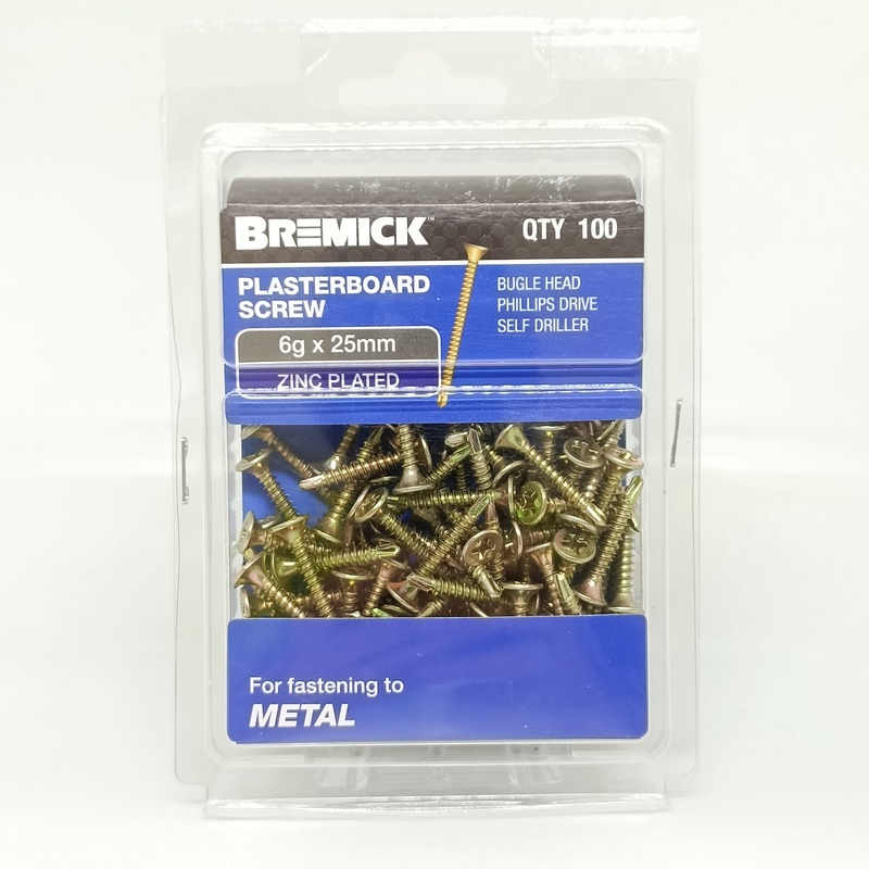 SCREW PLASTERBOARD METAL 6G X 45MM PKT 100 BREMICK