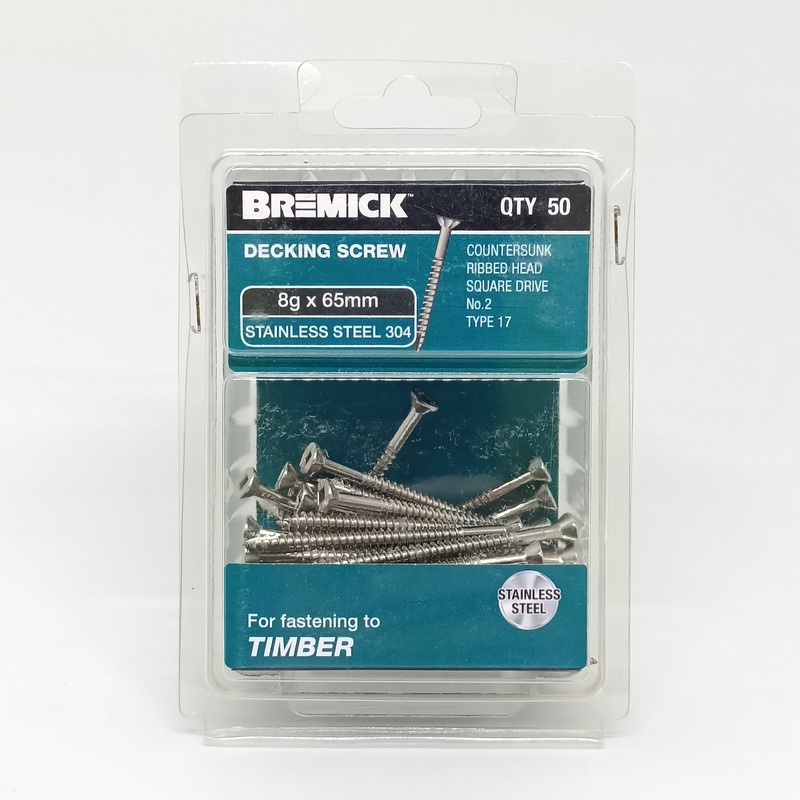 SCREW SS DECKING 8G X 65MM PKT 50 BREMICK 052316