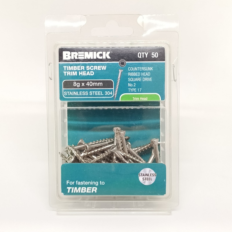 SCREW SS DECKING TRIM HEAD 8G X 40MM PKT 50 BREMICK 139253