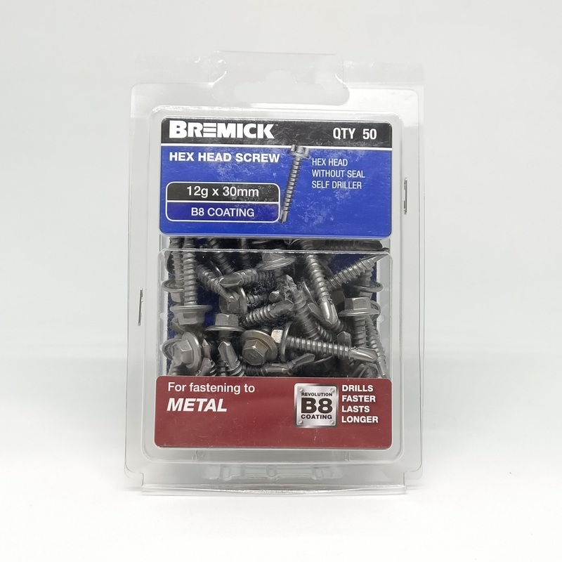 SCREW T17 B8 METAL NO SEAL 12G X 30MM PKT 50 BREMICK