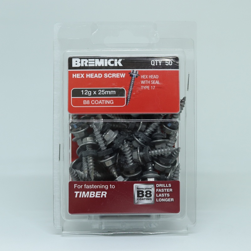 SCREW T17 B8 TIMBER 12G X 25MM PKT 50 BREMICK 105357