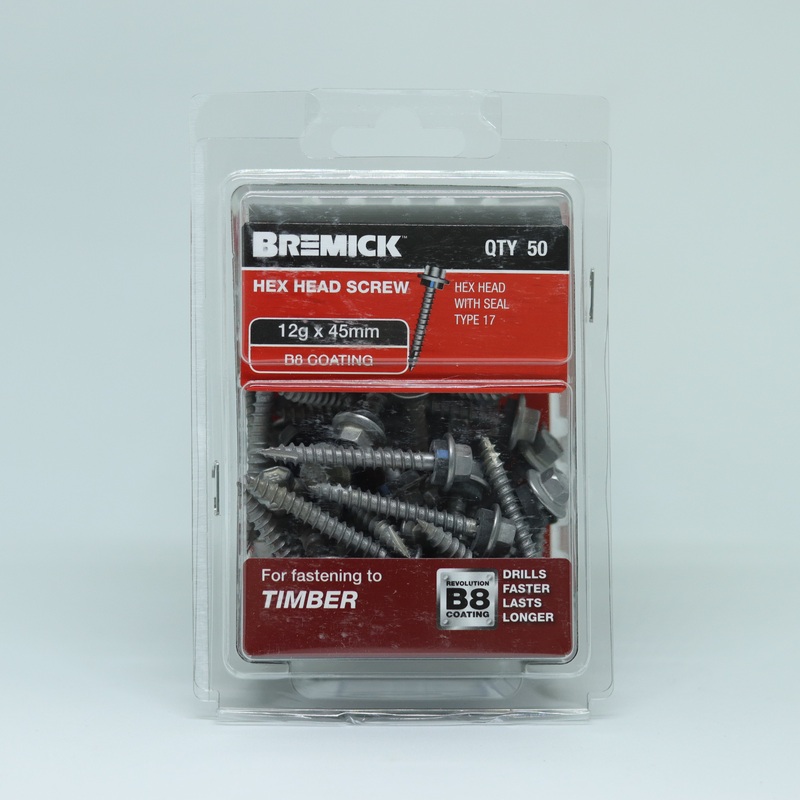 SCREW T17 B8 TIMBER 12G X 45MM PKT 50 BREMICK 105371