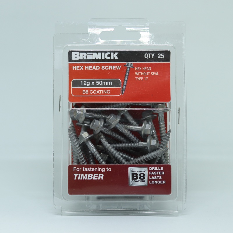 SCREW T17 B8 TIMBER 12G X 50MM PKT 25 BREMICK 105388