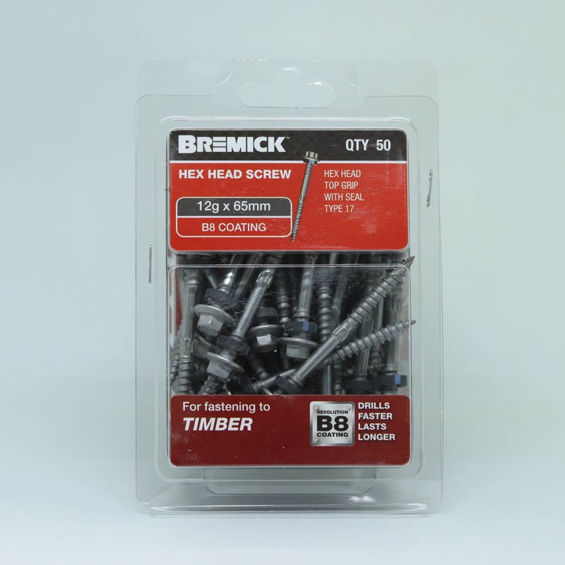 SCREW T17 B8 TIMBER 12G X 65MM PKT 50 BREMICK