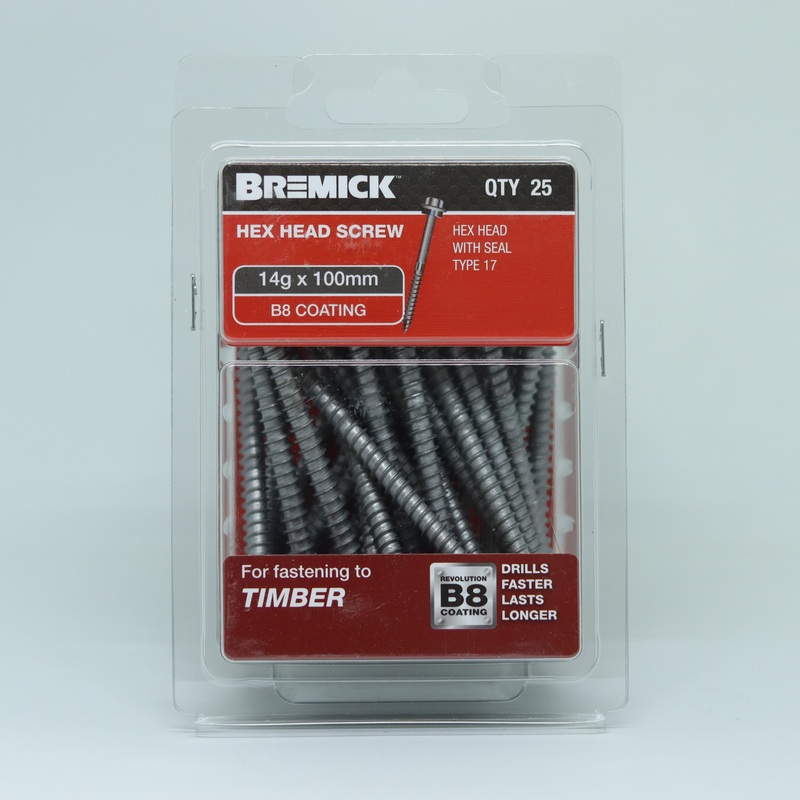 SCREW T17 B8 TIMBER 14G X 100MM PKT 25 BREMICK 105463