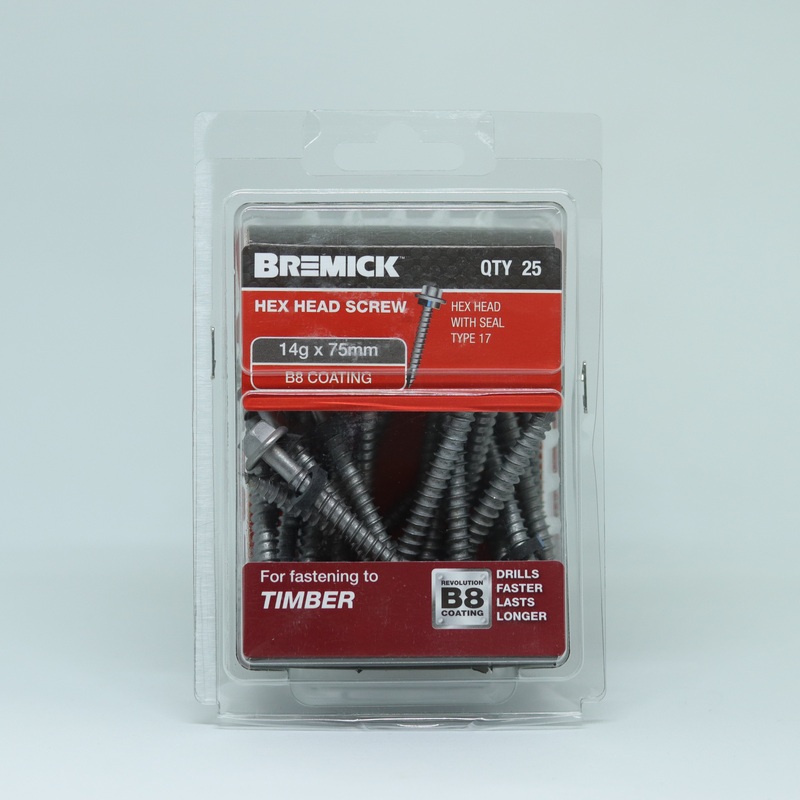 SCREW T17 B8 TIMBER 14G X 75MM PKT 25 BREMICK