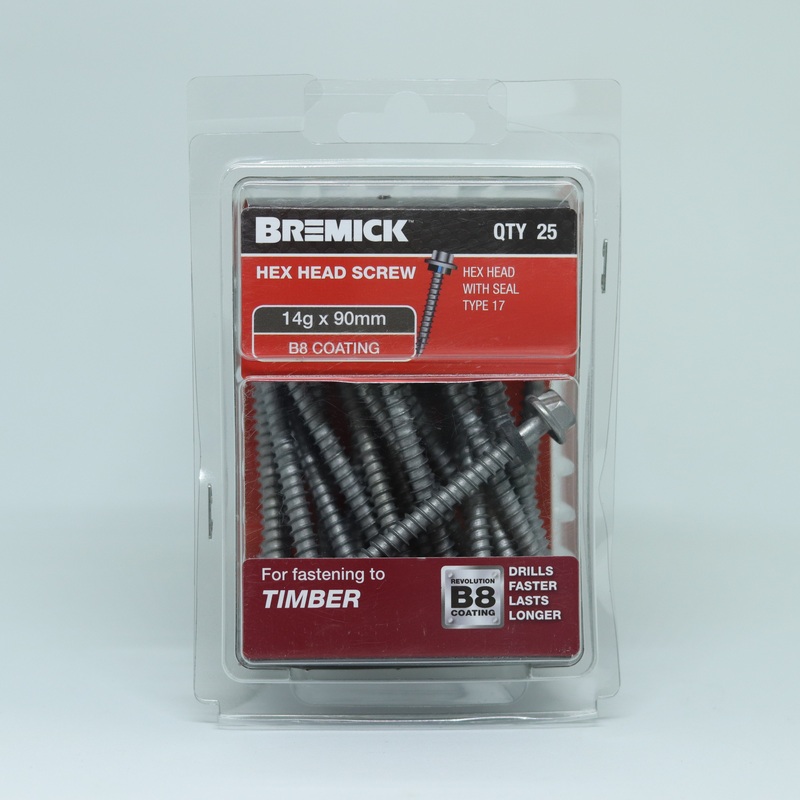 SCREW T17 B8 TIMBER 14G X 90MM PKT 25 BREMICK 105449