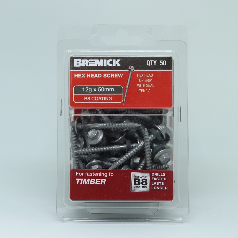 SCREW T17 WITH SEAL B8 TIMBER 12G X 50MM PKT 50 BREMICK 105494