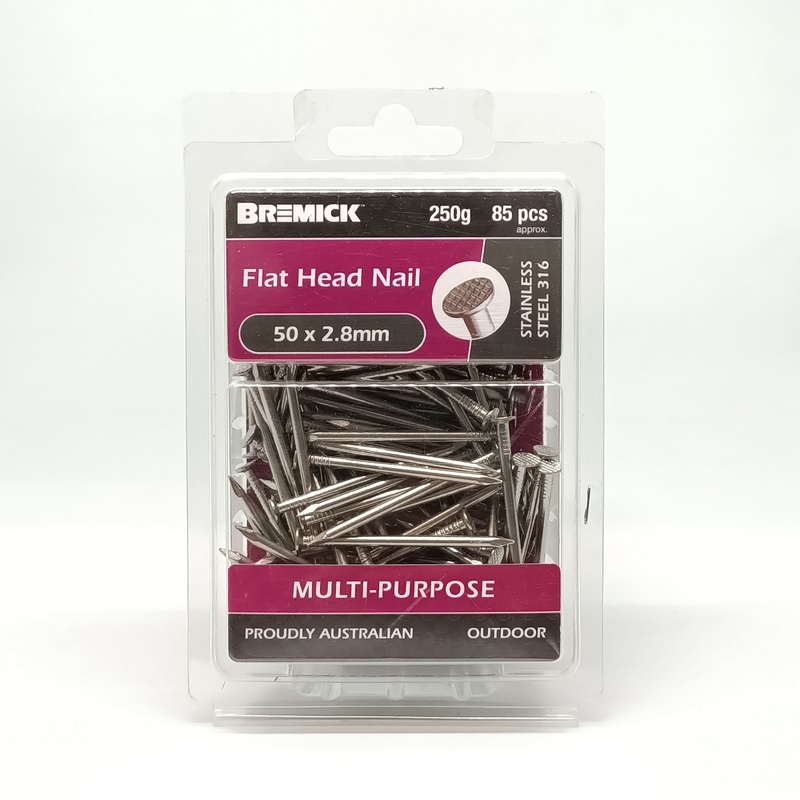 NAIL FLAT HEAD SS 316 50 X 2.8MM 250G BREMICK 154799