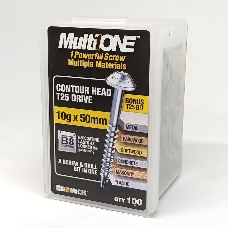 SCREW CONTOUR HEAD B8 T25 10G X 50MM BOX 100 BREMICK 411885