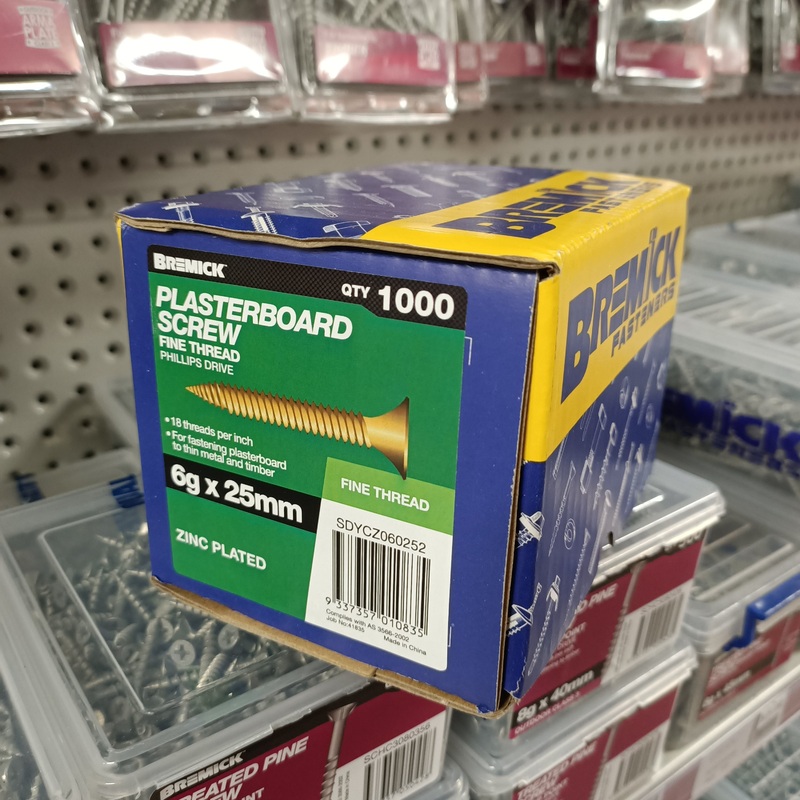 SCREW PLASTERBOARD 6G X 25MM BOX 1000 BREMICK 010835
