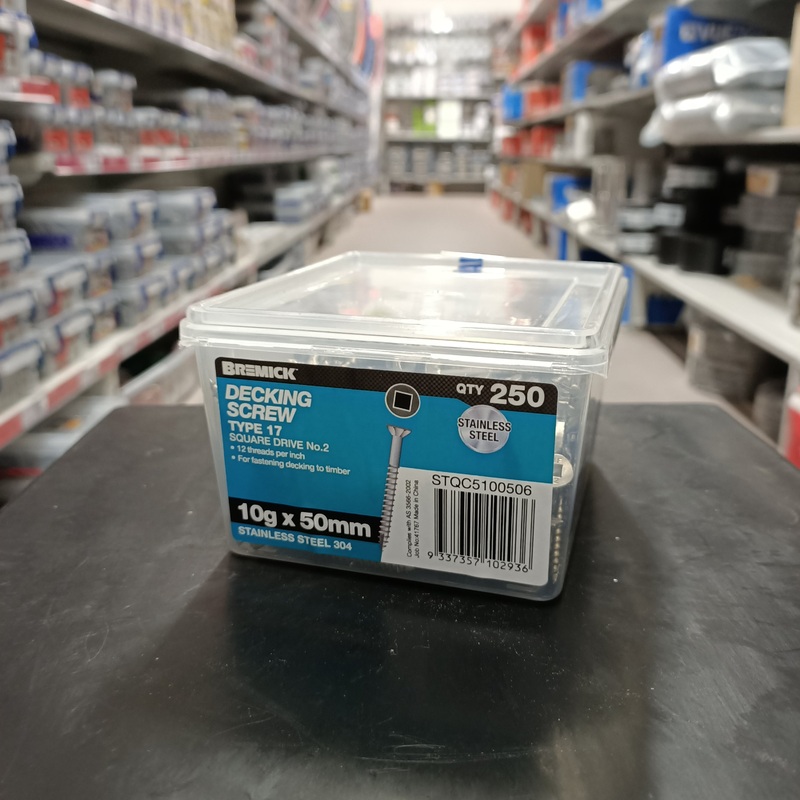 SCREW SS DECKING 10G X 50MM BOX 250 BREMICK 102936