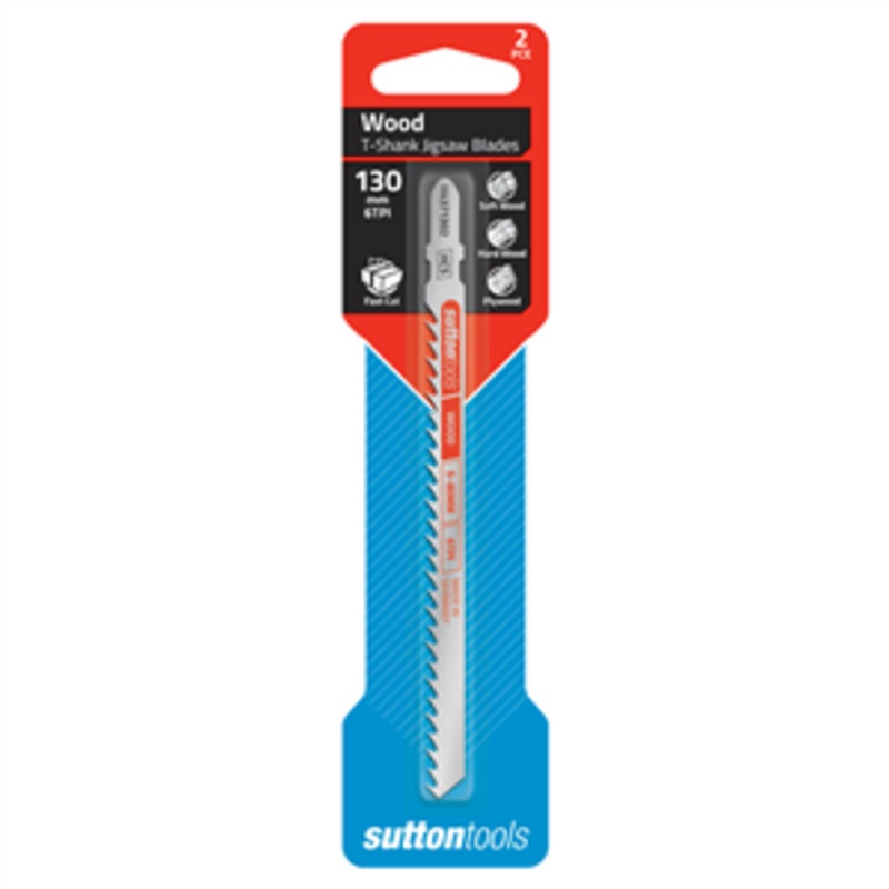 BLADE JIGSAW T-SHANK WOOD 130mm X 6T PKT 2 SUTTON H4371302