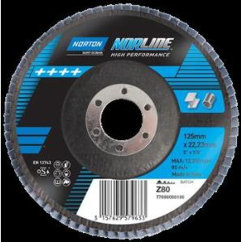 DISC FLAP 125MM X 22MM 80 GRIT ZIRCONIA NORTON