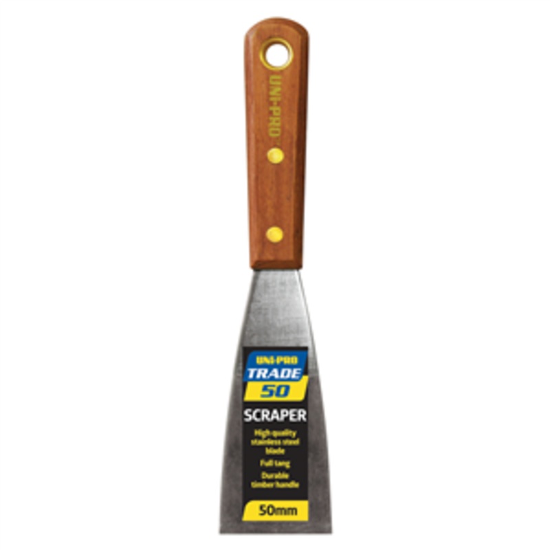 SCRAPER TIMBER HANDLE STAINLESS 50MM UNI-PRO