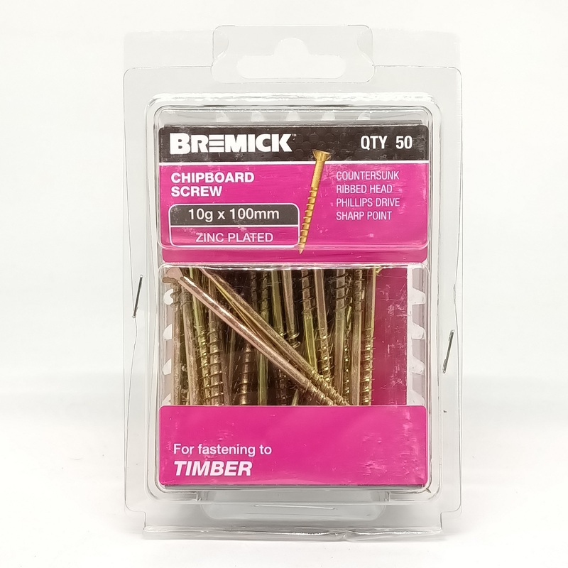 SCREW CHIPBOARD 10G X 100MM PKT 50 BREMICK 005497