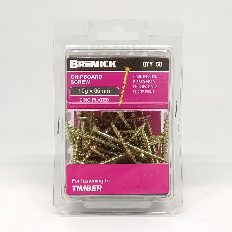 SCREW CHIPBOARD 10G X 65MM PKT 50 BREMICK 005473