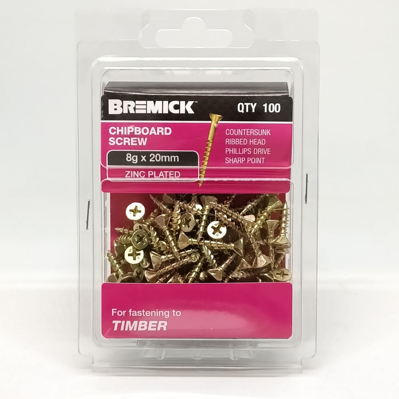 SCREW CHIPBOARD 8G X 20MM PKT 100 BREMICK 005381