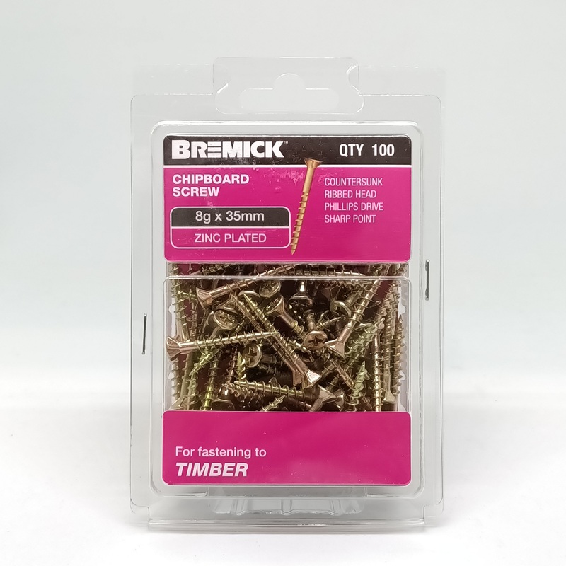 SCREW CHIPBOARD 8G X 35MM PKT 100 BREMICK 005428