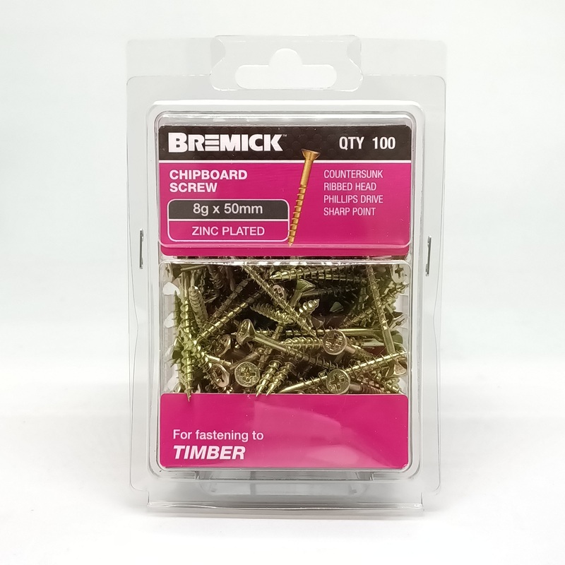 SCREW CHIPBOARD 8G X 50MM PKT 100 BREMICK 005459