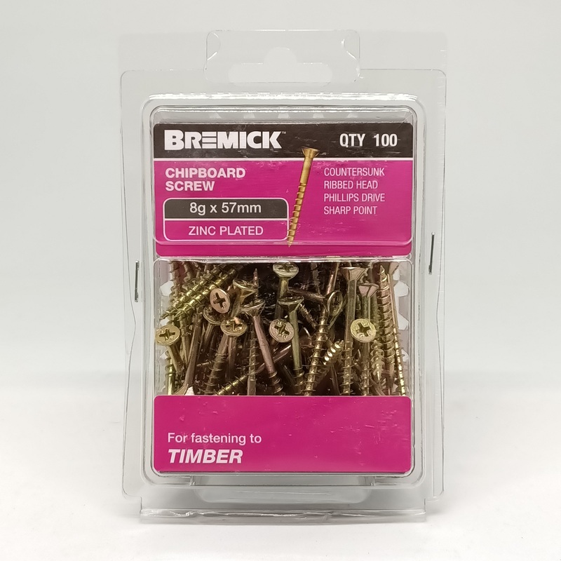 SCREW CHIPBOARD 8G X 57MM PKT 100 BREMICK 005466
