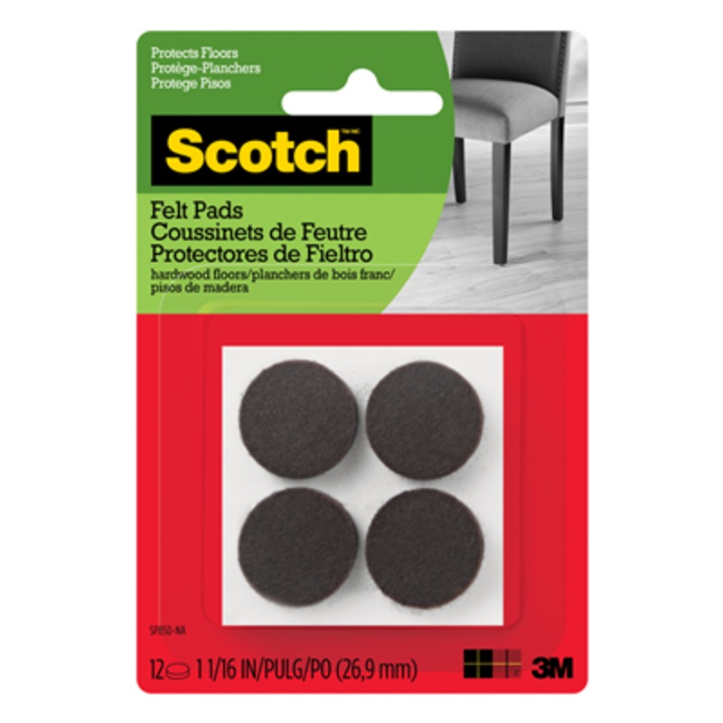 FELT PADS ROUND BROWN 25MM PACK OF 12