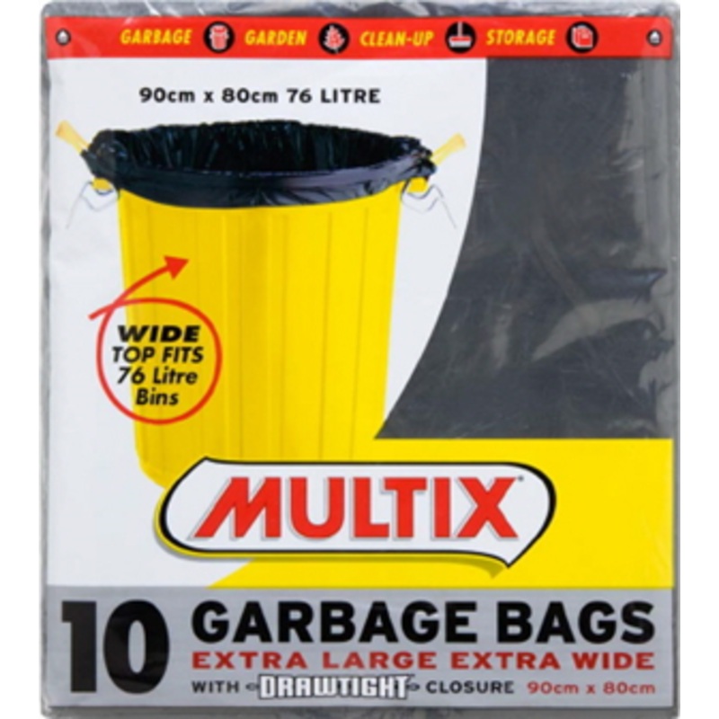 GARBAGE BAG EXTRA WIDE 76LT PKT 10 MULTIX