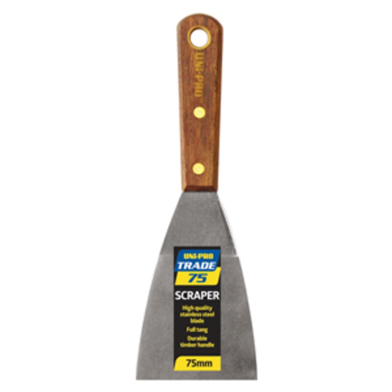 SCRAPER TIMBER HANDLE STAINLESS 75MM UNI-PRO