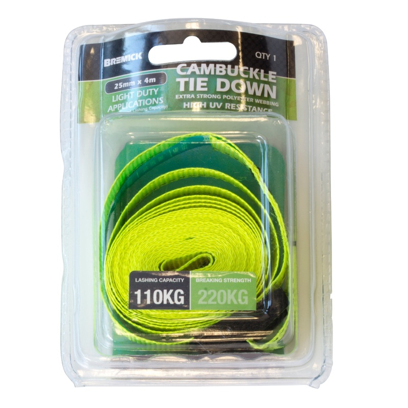 CAMBUCKLE TIE DOWN 25MM X 4M 110KG PKT 1 167799