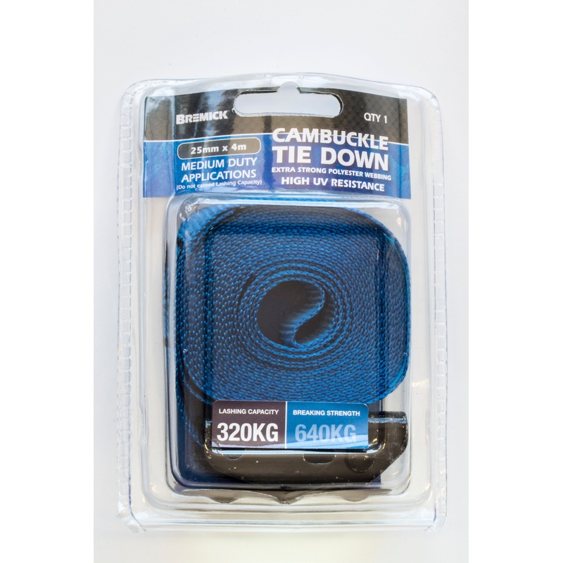 CAMBUCKLE TIE DOWN 25MM X 4M 320KG PKT 1
