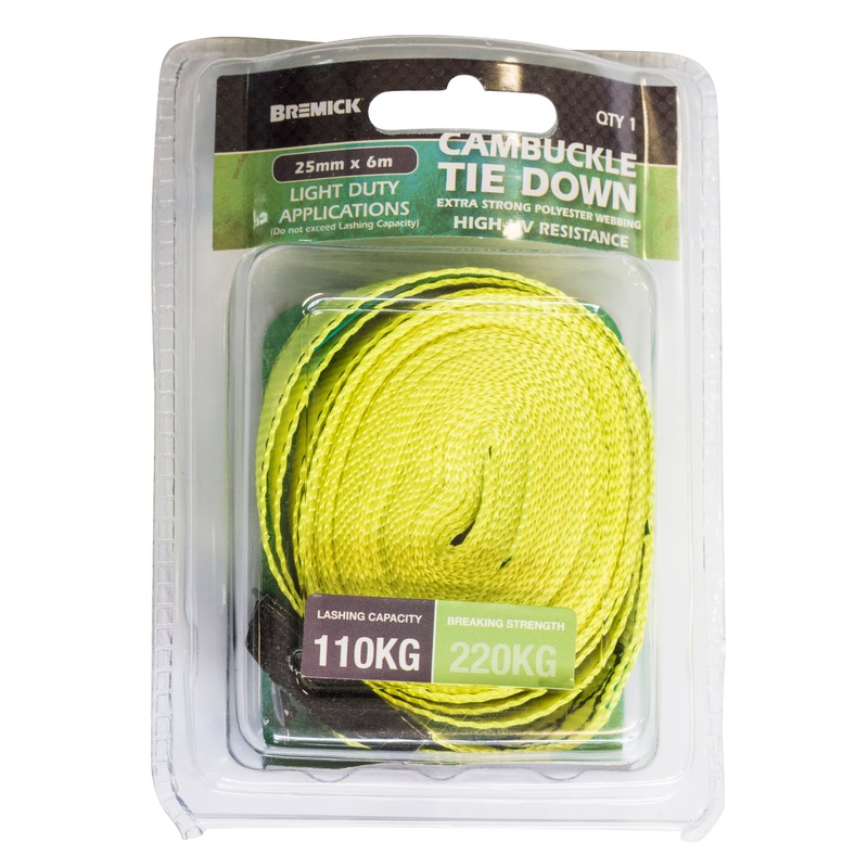 CAMBUCKLE TIE DOWN 25MM X 6M 110KG PKT 1 167805