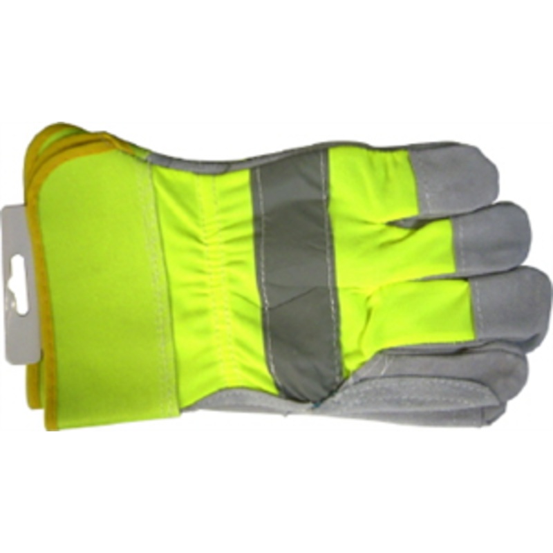 GLOVE LEATHER SPLIT HI-VIS GREEN LARGE