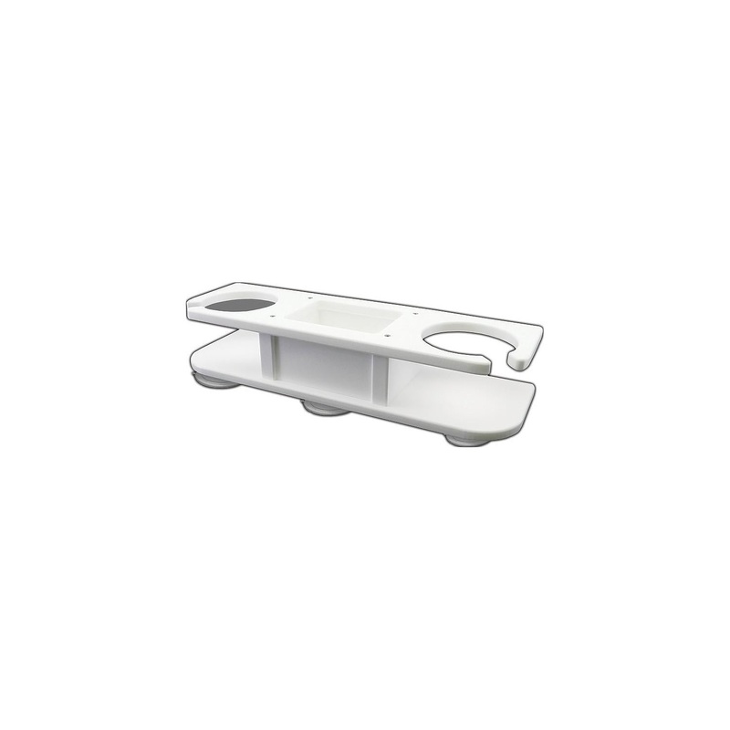 Taco P012000W 2 Drink Holder, White Poly w/Catch All & Suction Cup Mt.