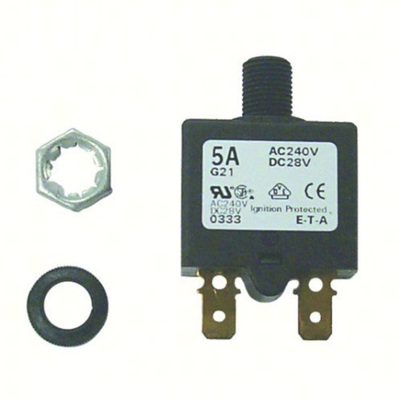 Sierra CB41200 Push Button Circuit Breaker, 5 Amp, White