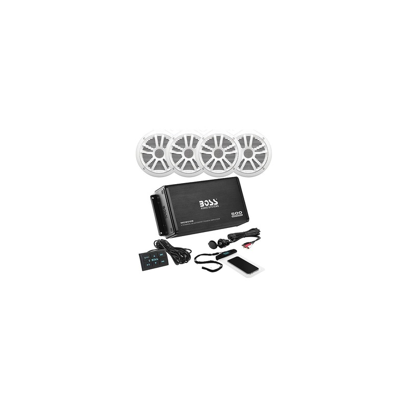 Boss Audio ASK904B64 Weatherproof Amplifier & 6.5 Speaker Package, White Speakers