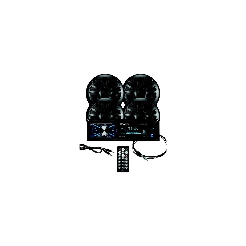 Boss Audio MCBK634B64 Bluetooth Weatherproof Marine Receiver Package w/ 2 pairs of 6.5 Speakers, Black