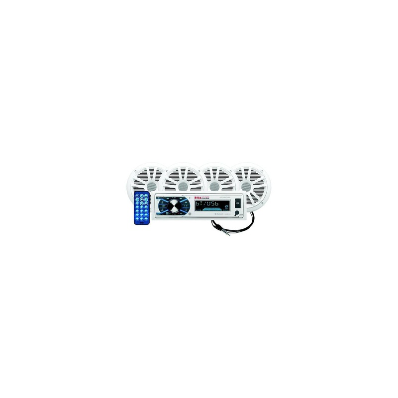 Boss Audio MCK632WB64 Single-DIN AM/FM Receiver w/ 2 Pair 6.5 Marine Speakers & Antenna, White
