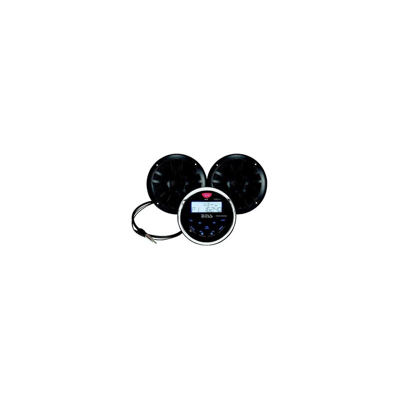 Boss Audio MCKGB350B6 Bluetooth Black In-Dash Gauge Receiver Package w/ 6-1/2 Black Marine Speakers