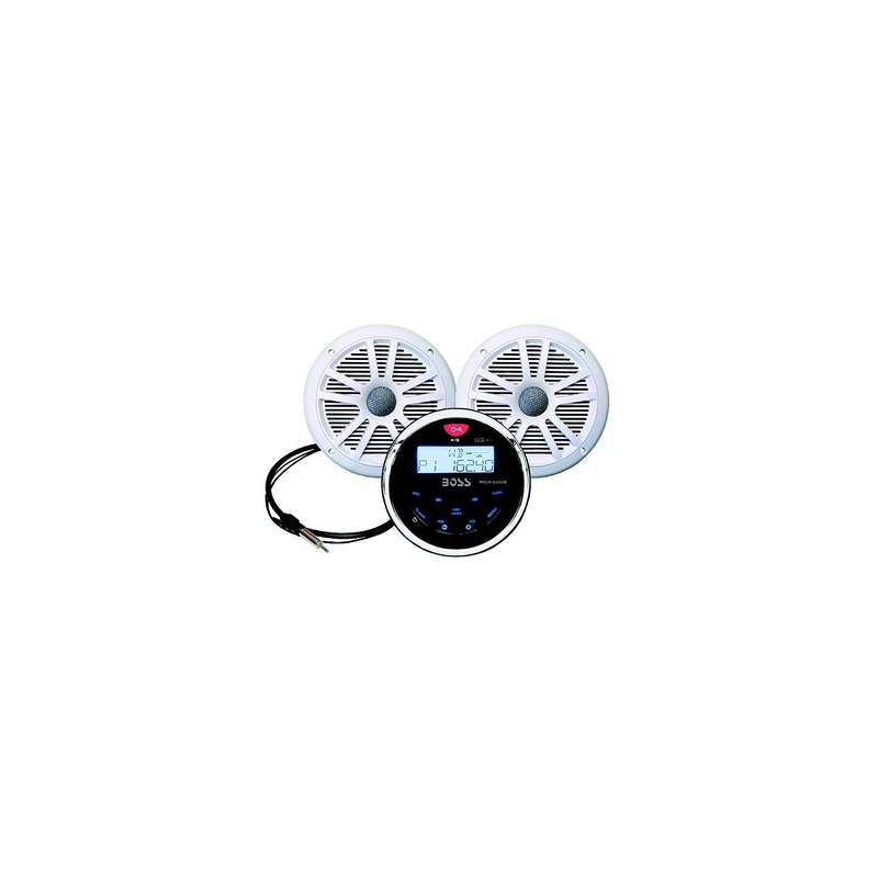 Boss Audio MCKGB350W6 Bluetooth Black In-Dash Gauge Receiver Package w/ 6-1/2 White Marine Speakers