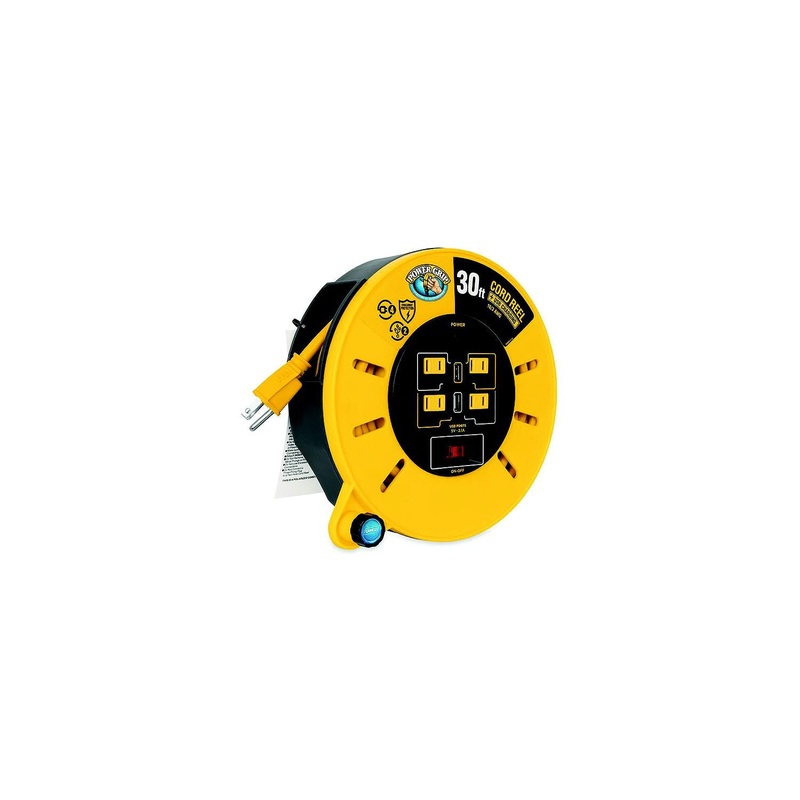 Camco 55290 Power Grip Extension Cord Reel With USB Charging Ports, 30′