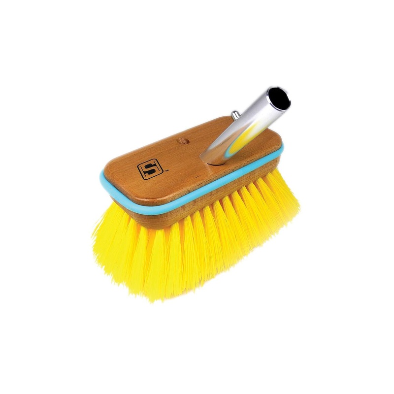 Seachoice 90554 Deck Brush with Bumper – Wood 6, Medium (Yellow Poly)