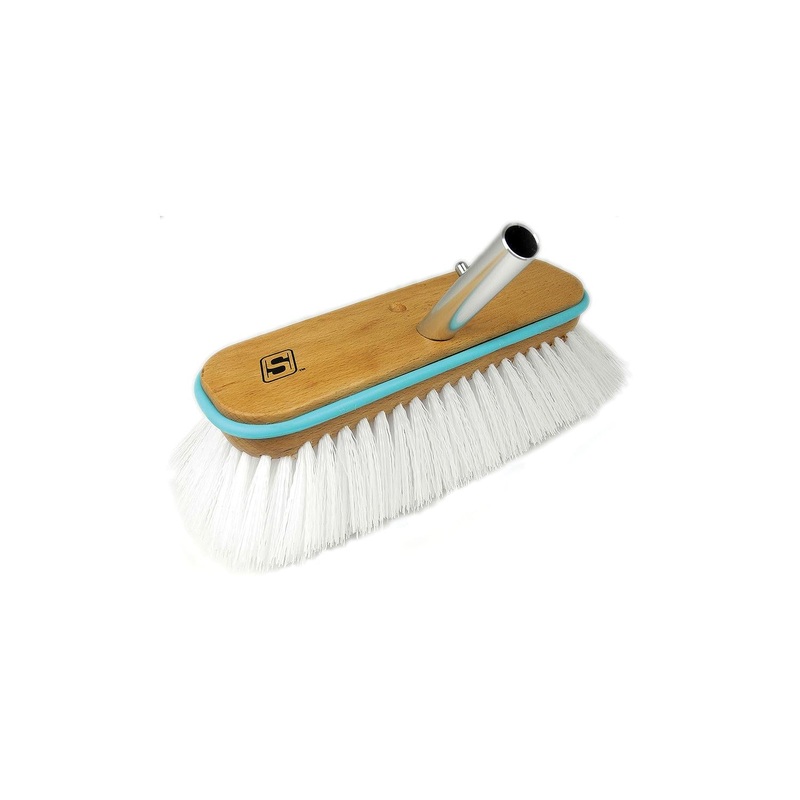 Seachoice 90566  Deck Brush with Bumper – Wood 10, Stiff (White Poly)