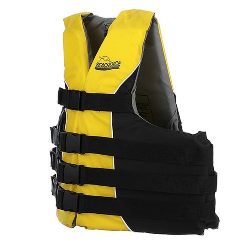 Seachoice Deluxe 4-Belt Ski Vest – Yellow/Black, Lg/XL