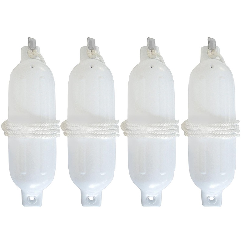 Seachoice 79291 Twin Eye Ribbed Fender Kit (Includes 4ea 4.5 x 16 White Fenders and 4 Matching 1/4 x 5′ Fender Lines)