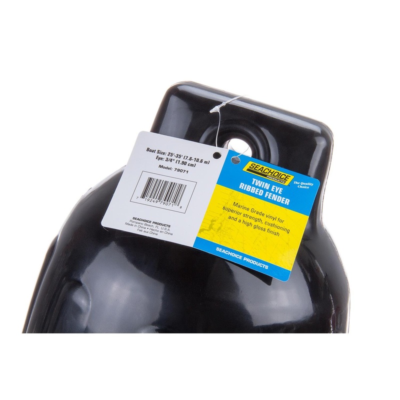 Seachoice 79071 Twin Eye Ribbed Fender, Black, 8.5 x 27