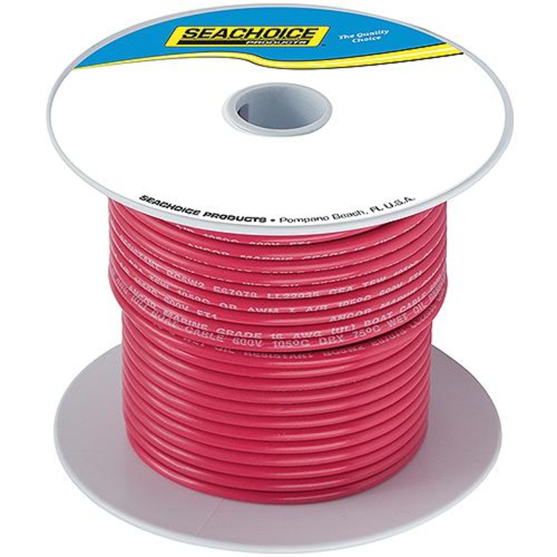 Seachoice 63044 Tinned Copper Marine Wire, 6 AWG, Red, 50′