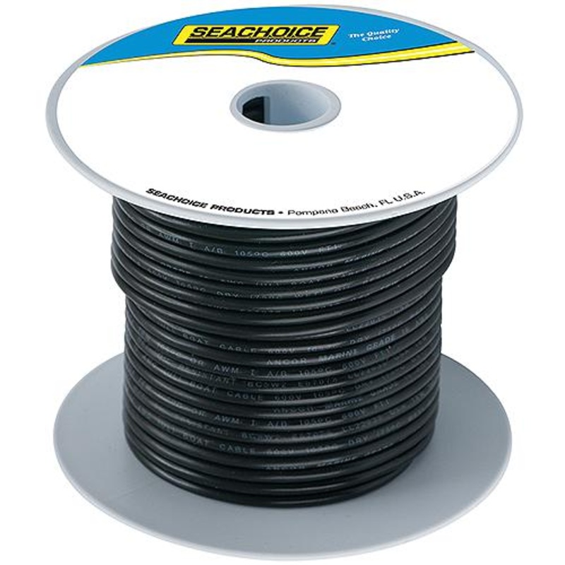 Seachoice 63081 Tinned Copper Marine Wire, 12 AWG, Black, 100′