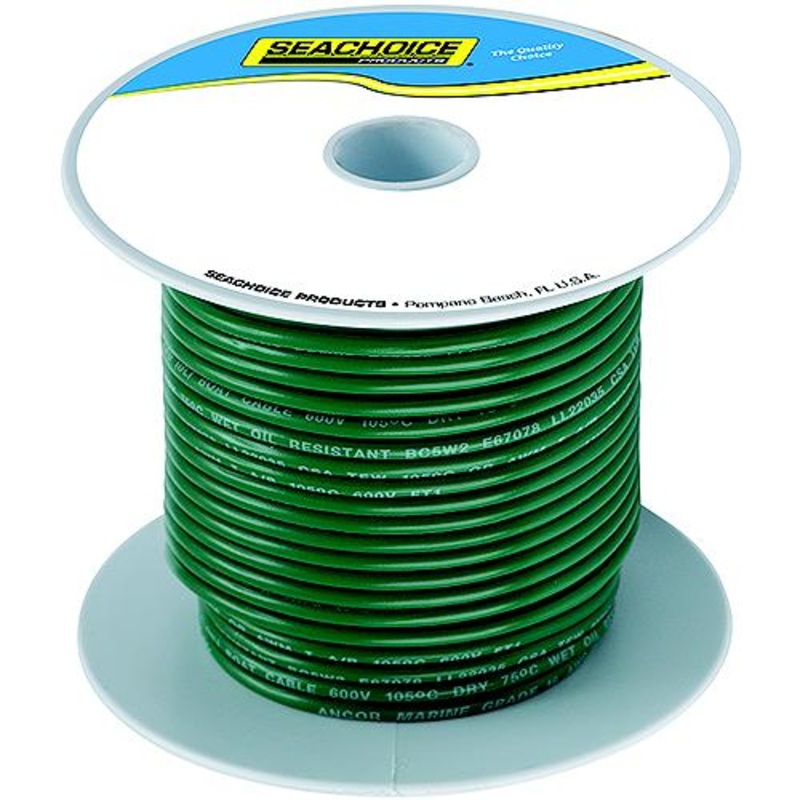 Seachoice 63108 Tinned Copper Marine Wire, 14 AWG, Green, 100′